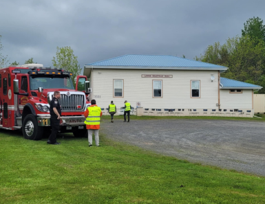 Fire truck in front of Lower Granville Hall for Wildfire community preparedness day